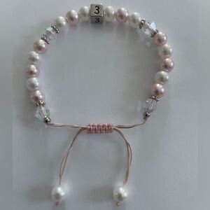 Pink and White Beaded Girls Bracelet With Number 3